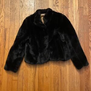i.e brown soft faux fur cropped button jacket size medium